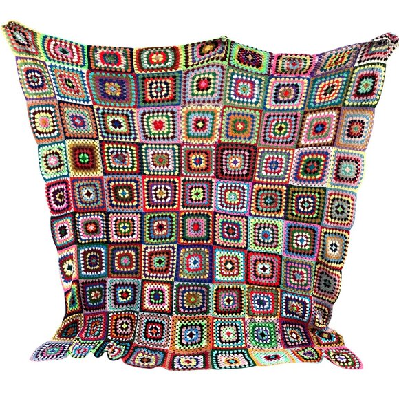 Handmade Granny Square Queen Blanket Multi-Color Crochet Throw 97" X 107" Afghan - Picture 2 of 6